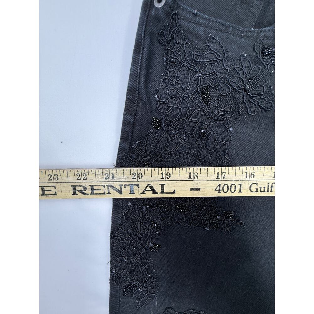 90s Vintage Ralph Lauren Black Bootcut Jeans Lace Detailing Sz 12 cotton - Picture 13 of 13